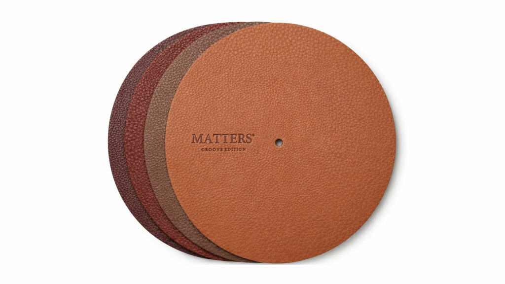 Brown leather samples for MATTERS® turntable platter mats
